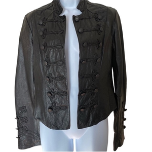 Q40 Military Style 100% Moto Leather‎ Jacket w Braided and Button Detail